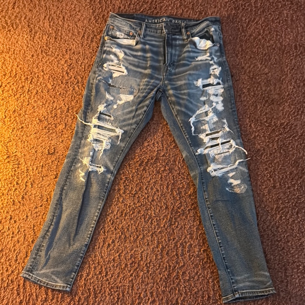 American Eagle Outfitters Blue Skinny Jeans with Fading